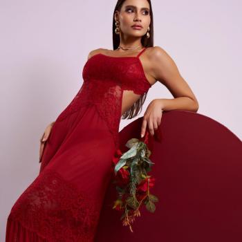 CAMISOLA LONGA MICHELE SEM BOJO COM DETALHES VAZADOS EM TULE