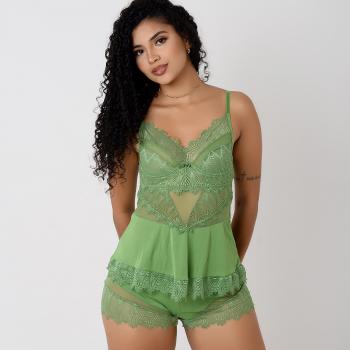 BABY DOLL EM LIGANETE DE POLIAMIDA E TULE