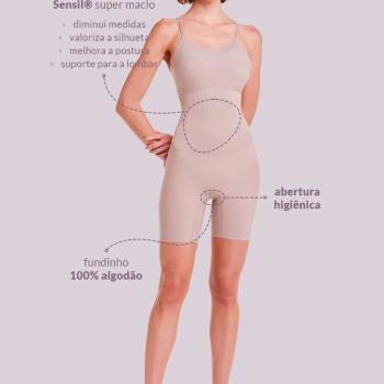 BODY PLIE MODELADOR BERMUDA COM BOJO INVISÍVEL AFINA CINTURA