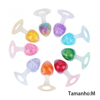 PLUG ANAL DE SILICONE PLATINA USANDO NOVA TECNOLOGIA COM ESFERA DE VIDRO INTERNO E ALÇA  DIAMANTE M