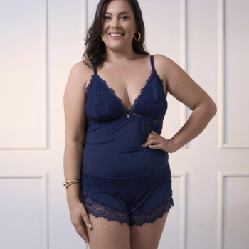 BABY DOLL SANDRA PLUZ SIZE LIGANETE E RENDA S/BOJO C/ABERTURA