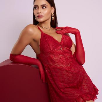 CAMISOLA SENSUAL SEM BOJO EM TULE CORAÇÕES COM RENDA