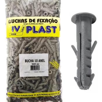 BUCHA PLÁSTICA FIXAÇÃO IVPLAST N.10 COM ANEL - EMBALAGEM C/ 500 UNIDADES
