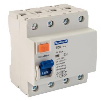 INTERRUPTOR DIFERENCIAL RESIDUAL TDR-4P 25 CLASSE AC 3P+N 25A 30MA 6KA TRAMONTINA
