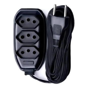 EXTENSAO PP 2P+T 0,75 10MTS 3 SAÍDAS PRETA