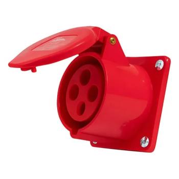 TOMADA FÊMEA INDUSTRIAL EMBUTIR, PLASTICO, 16A 380415V, 3P+T, 6H, IP44, COR VERMELHO, (PCTE 1UN) DECORLUX