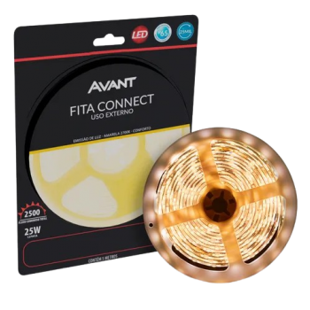 FITA LED 5W/M 5M IP65 2700K ÂMBAR 127V COM CONECTOR AVANT