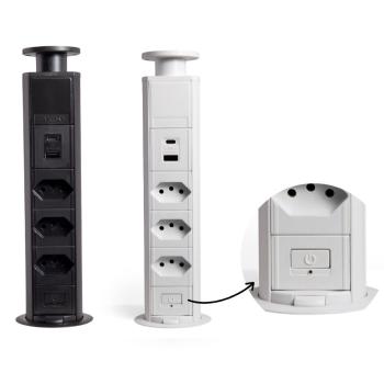 EXTENSÃO MINI TOTEM MANUAL 20 3 TOMADAS NBR + 2 USB RÁPIDO PRETA DUTOTEC