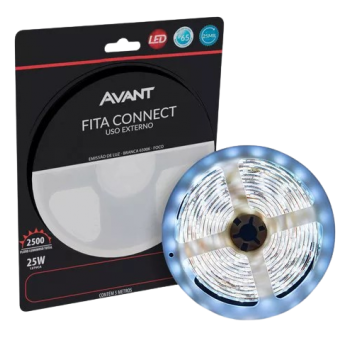 FITA LED 5W/M 5M IP65 6500K BRANCA 127V COM CONECTOR AVANT