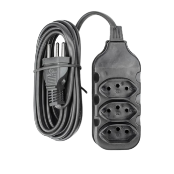 EXTENSAO PP 2P+T 0,75 5MTS 3 SAÍDAS PRETA