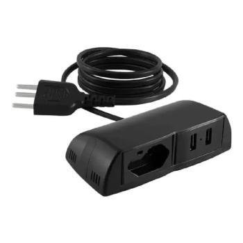 EXTENSÃO SONIC FIXA DUPLA 1 TOMADA NBR + USB A+C CABO LISO 1,7M PRETA DUTOTEC