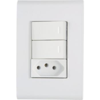 CONJUNTO PLACA 4X2 + 2 INTER.SIMPLES + 1 TOMADA 2P+T TERMOPLASTICO 10A/250V LINHA LIZ BRANCO TRAMONTINA