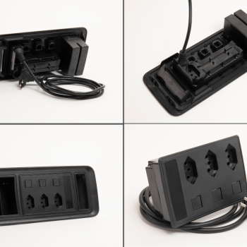 RÉGUA PLUG & PLAY 280 ABS 4 TOMADAS NBR + 3 TECLAS PRETA DUTOTEC