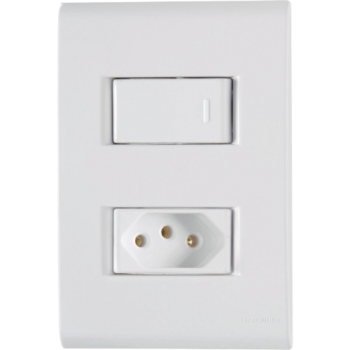 CONJUNTO PLACA 4X2 + 1 INTER.SIMPLES + 1 TOMADA 2P+T TERMOPLASTICO 10A/250V LINHA LIZ BRANCO TRAMONTINA