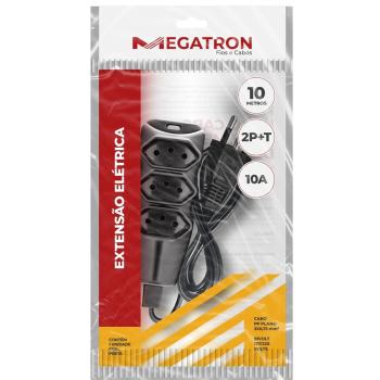 EXTENSAO PP PLANA 3x0,75MM 10M PRETA MEGATRON