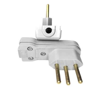 PLUGUE MACHO 2P+T 20A DESMONTAVEL 90° LONGITUDINAL LATERAL CINZA C/ PRENSA CABO VOLTIM