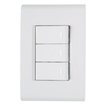CONJUNTO PLACA 4X2 + 3 INTERRUPTOR SIMPLES EM TERMOPLASTICO 10A/250V LINHA LIZ BRANCO TRAMONTINA