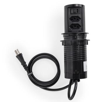 TORRE DE TOMADAS SLIM 80 2 TOMADAS NBR + USB A+C + CARREGAMENTO POR INDUÇÃO MOD 20 PRETA DUTOTEC