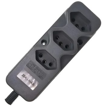 TOMADA MULTIPLA EXTENSÃO 3 SAIDAS 2P+T ATE 20A REFORCADA C/ PRENSA CABO - PRETO - C18 VOLTIM