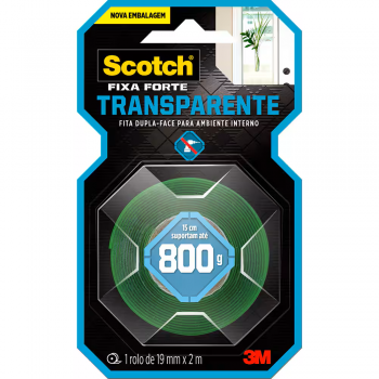 FITA DUPLA FACE 3M FIXAÇÃO FORTE TRANSPARENTE 19MM X 2M