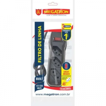 FILTRO DE LINHA 03 TOMADAS PR PP CIRCULAR 3X0,75X1,00M SACO PLASTICO MEGATRON