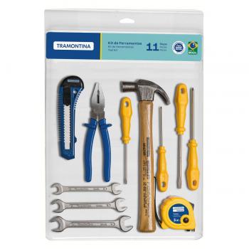KIT FERRAMENTAS 11 PECAS - TRENA+ ESTILETE+ MARTELO + ALICATE+ CHAVES DE FENDA E FIXAS. TRAMONTINA