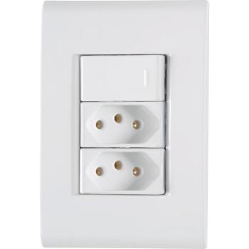 CONJUNTO PLACA 4X2 + 1 INTER.SIMPLES + 2 TOMADA 2P+T TERMOPLASTICO 10A/250V LINHA LIZ BRANCO TRAMONTINA