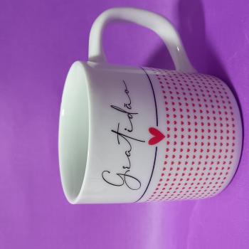 Caneca Reta 300ml Branca Decorada Amor/Gratidão