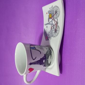 Kit Xícara   Pires 120ml Branca Decorada Paris