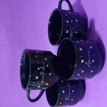 Xícara Chá/Café 200ml Preta Decorada Amor Família Gratidão Fé