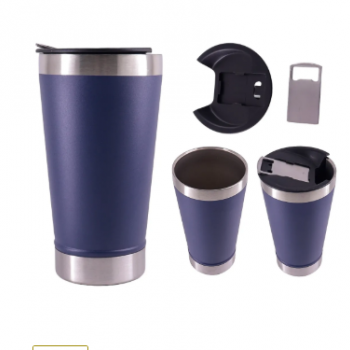 COPO TERMICO 473ml C/ TAMPA E ABRIDOR EM AÇO INOX - AZUL MARINHO
