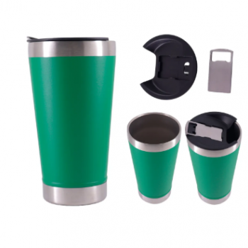 COPO TERMICO 473ml C/ TAMPA E ABRIDOR EM AÇO INOX - VERDE ESCURO