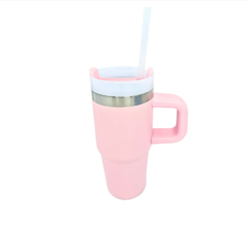 COPO TERMICO 450ml TAMPA ACRILICO E CANUDO - ROSA CLARO