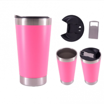 COPO TERMICO 473ml C/ TAMPA E ABRIDOR EM AÇO INOX - PINK