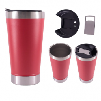 COPO TERMICO 473ml C/ TAMPA E ABRIDOR EM AÇO INOX - VERMELHO