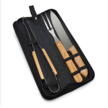 KIT CHURRASCO 3 PEÇAS  CABO MADEIRA C/ ESTOJO