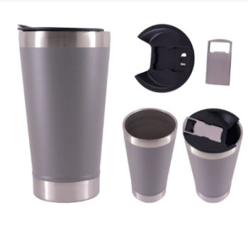COPO TERMICO 473ml C/ TAMPA E ABRIDOR EM AÇO INOX - CINZA