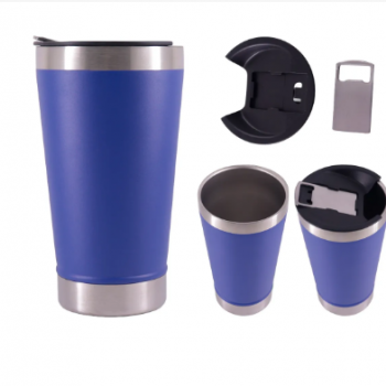 COPO TERMICO 473ml C/ TAMPA E ABRIDOR EM AÇO INOX - AZUL BIC