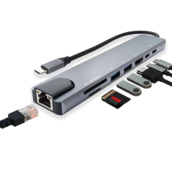 Hub USB Tipo-C Type-C to HDTV 8 in 1 RJ45+TF/SD