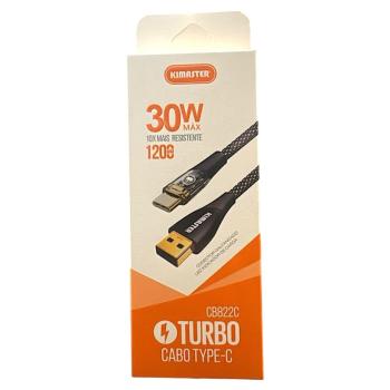 CABO USB 30W CARREGADOR TIPO C 1,2M KIMASTER CB822C