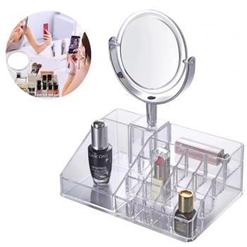 ORGANIZADOR ACRILICO PORTA MAQUIAGEM C/ ESPELHO 21 CM GW-555