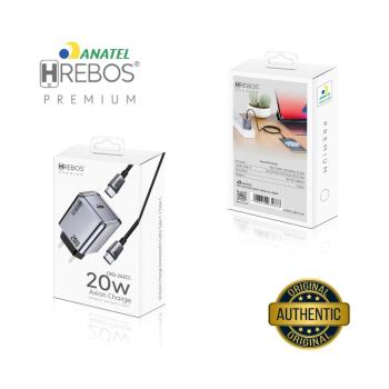 KIT CARREGADOR USB-C 20W TIPO C HREBOS CRG-262CC
