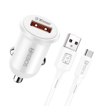 KIT CARREGADOR VEICULAR USB 18W TIPO C HREBOS CRV-201C