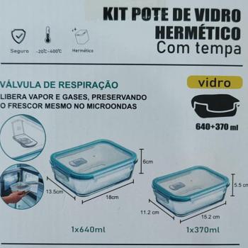 KIT C/ 2 POTES DE VIDRO HERMETICO COM TAMPA BMAX BM-F1283