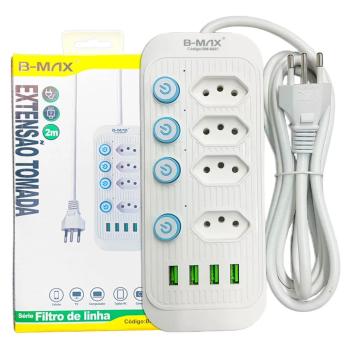 EXTENSAO 4 TOMADAS/4 USB 2MTS BMAX BM-8697A