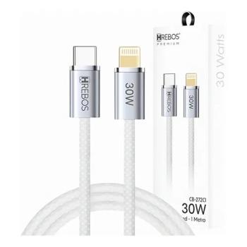 CABO USB-C 30W LIGHTNING 1M NYLON HREBOS CB-272CI