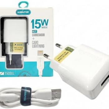 KIT CARREGADOR USB 15W LIGHTNING KIMASTER T503UL