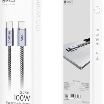 CABO USB-C CARREGADOR TIPO C 100W NYLON HREBOS CB-272CC