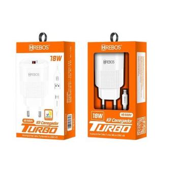 KIT CARREGADOR USB TURBO 18W V8 HREBOS HS-500V