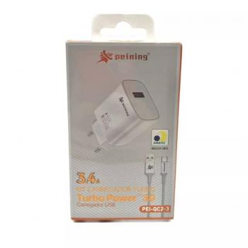 KIT CARREGADOR USB LIGHTNING 18W PEINING PEI-QC2-2